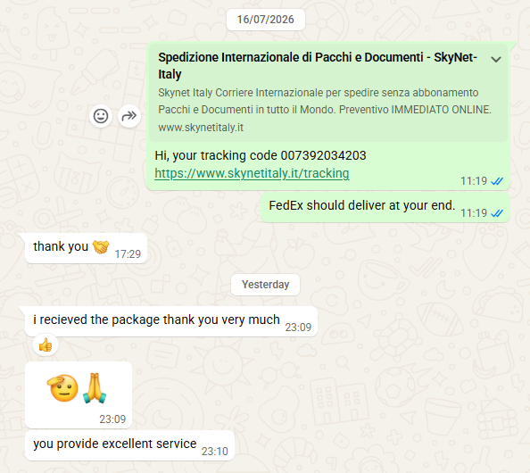 Shipment Skynet Usa Feedback 604
